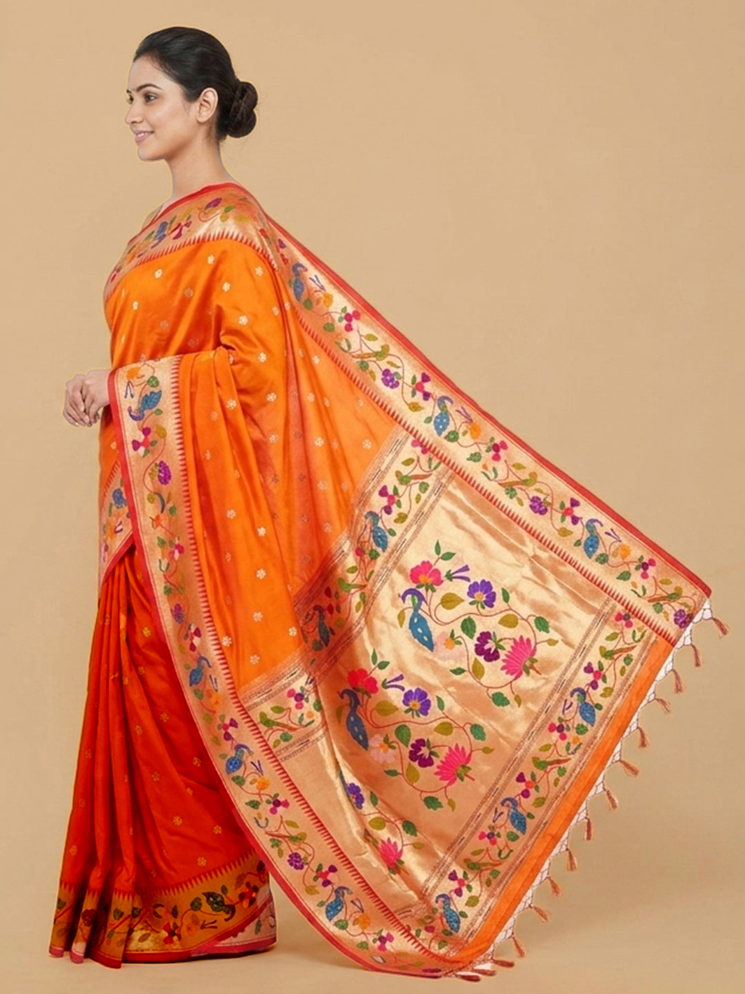 Orange Woven Design Art Silk Saree