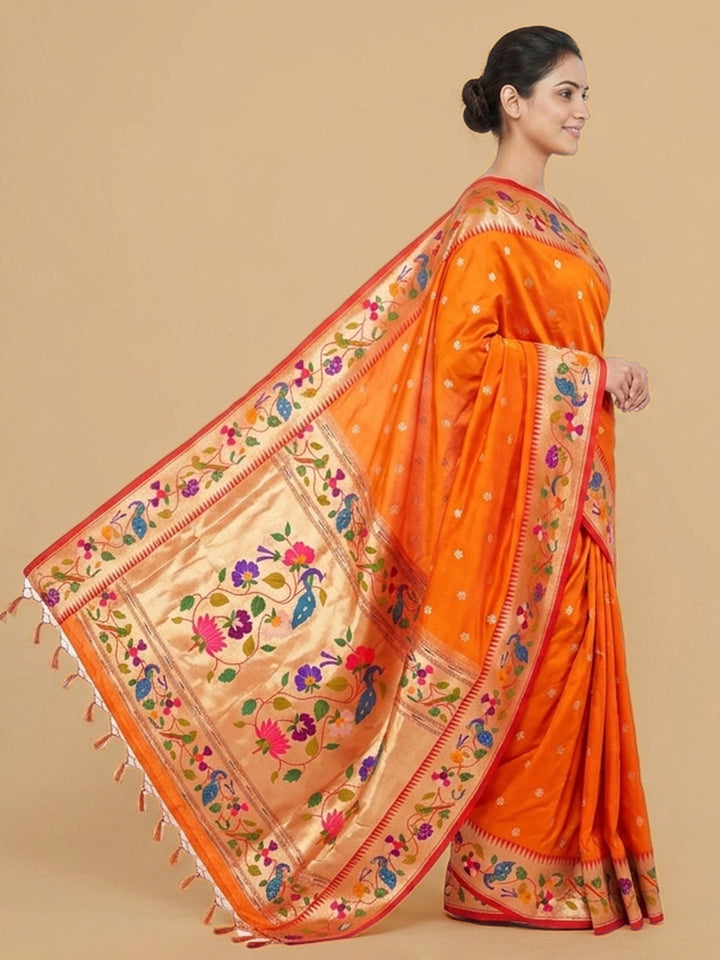 Orange Woven Design Art Silk Saree