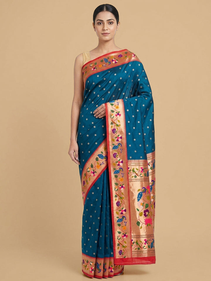 Peacock-Blue Woven Design Art Silk Saree