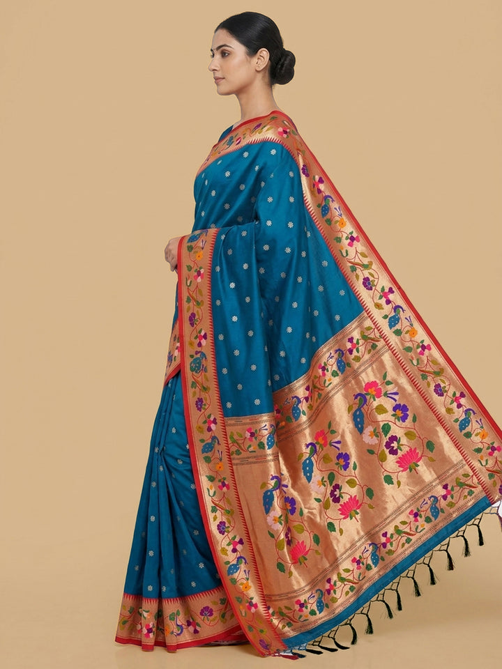 Peacock-Blue Woven Design Art Silk Saree