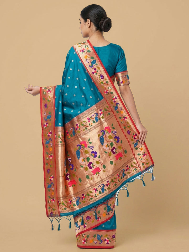 Peacock-Blue Woven Design Art Silk Saree