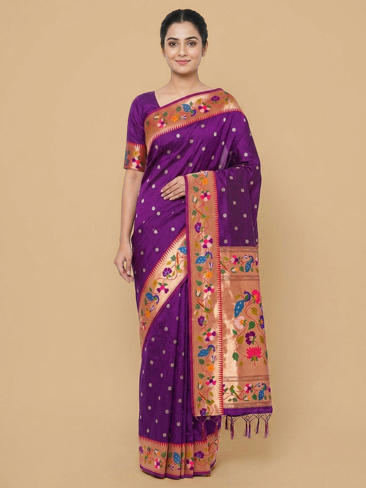 Purple Woven Design Art Silk Saree