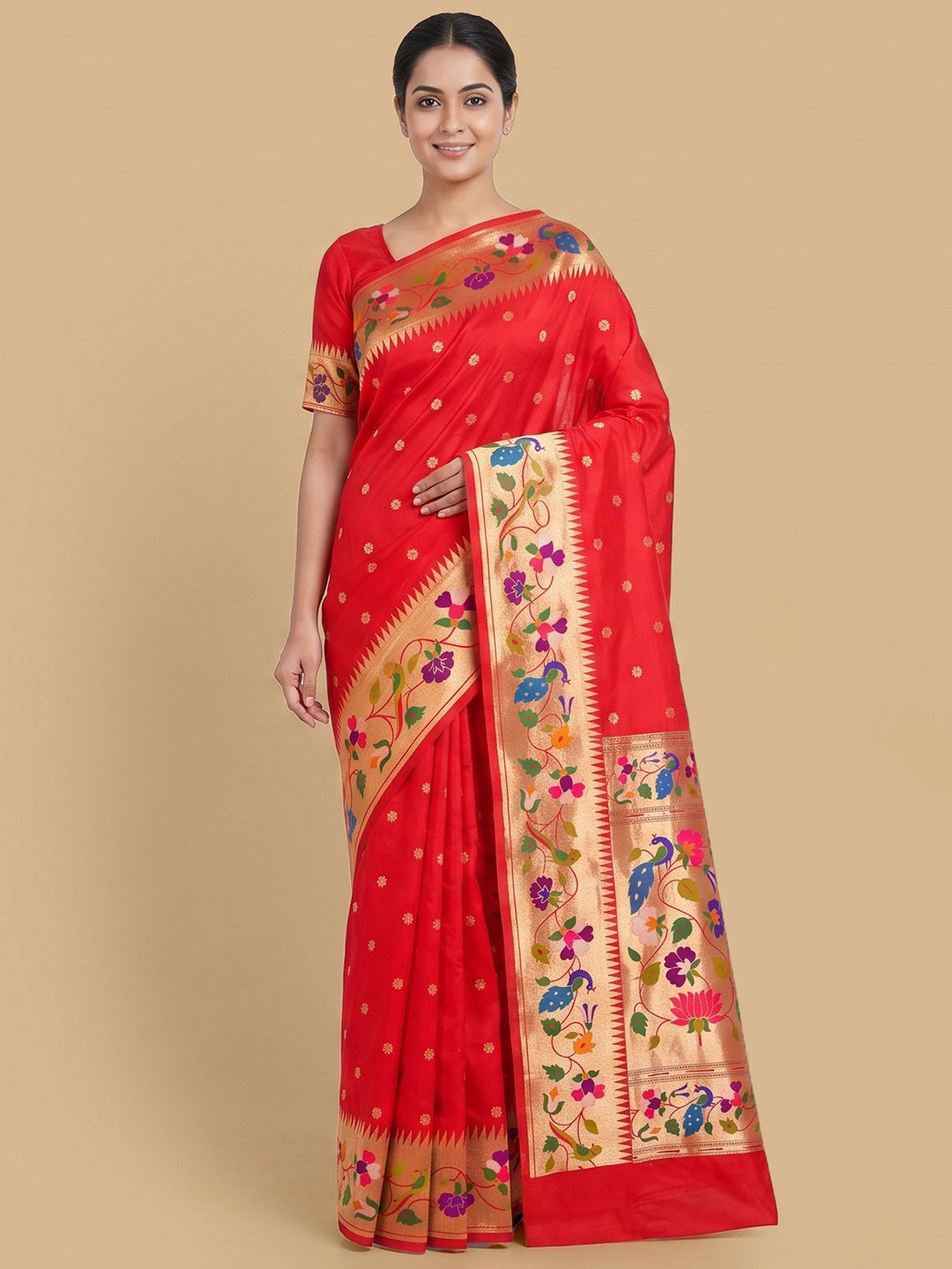Red Woven Design Art Silk Saree
