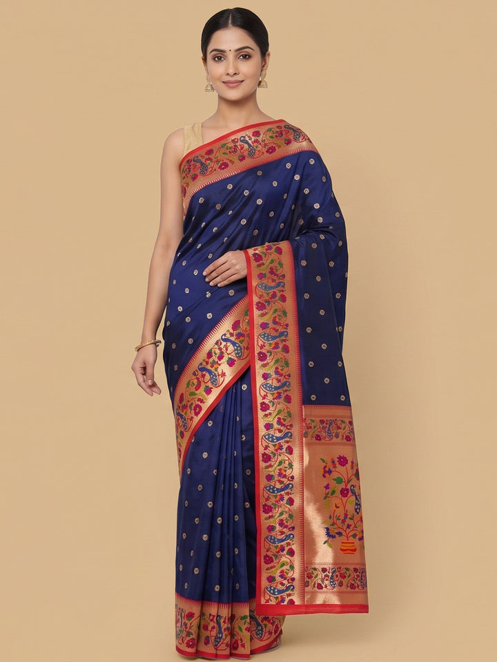 Navy-Blue Woven Design Art Silk Saree