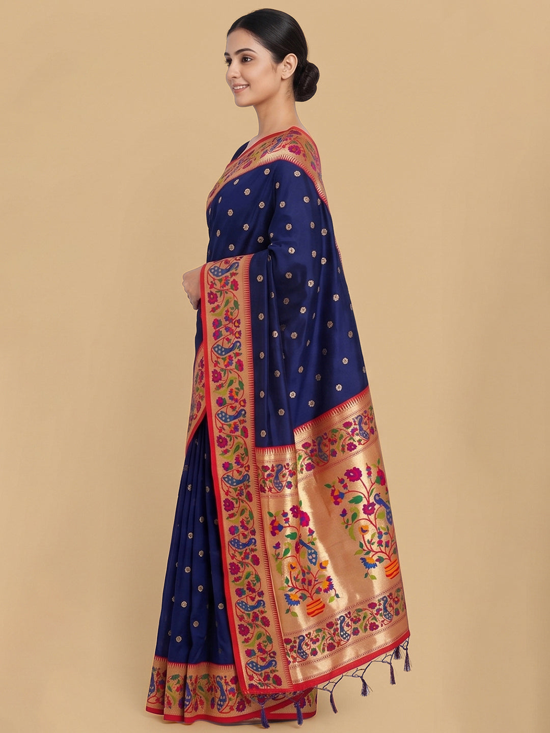 Navy-Blue Woven Design Art Silk Saree