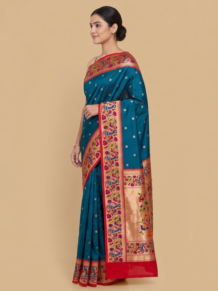 Peacock-Blue Woven Design Art Silk Saree