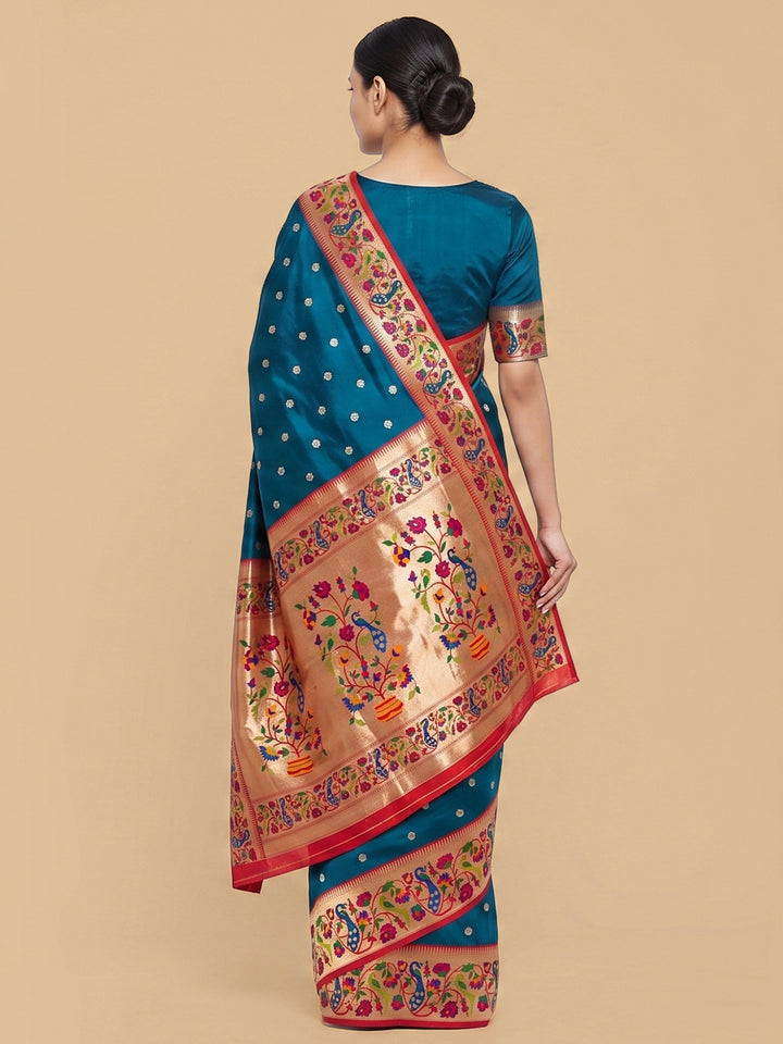 Peacock-Blue Woven Design Art Silk Saree