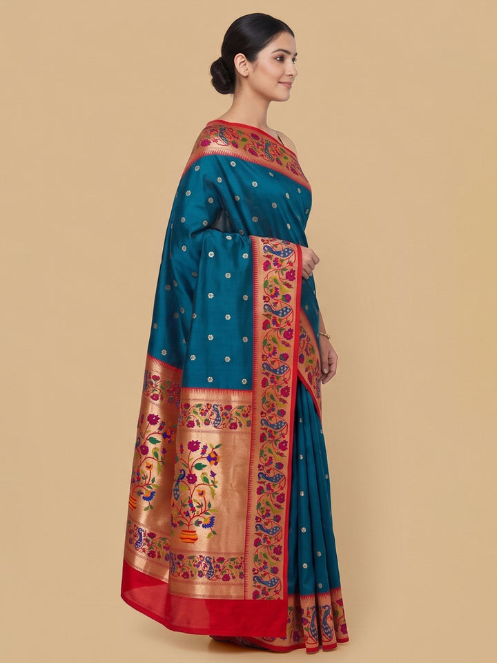 Peacock-Blue Woven Design Art Silk Saree