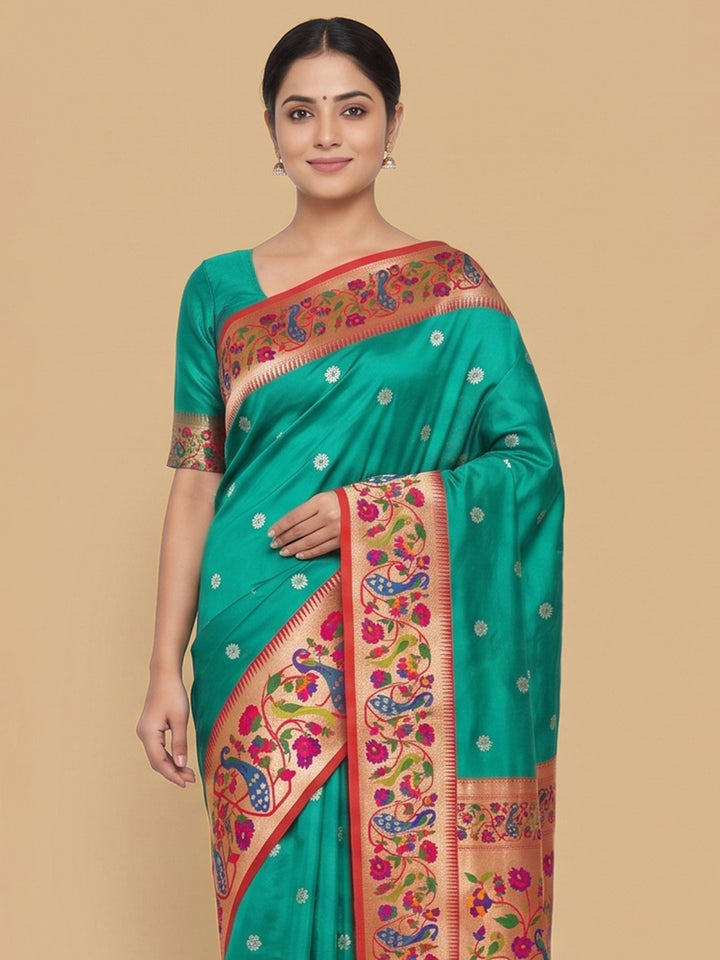 Rama-Green Woven Design Art Silk Saree