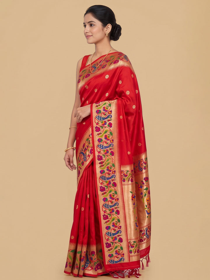 Red Woven Design Art Silk Saree