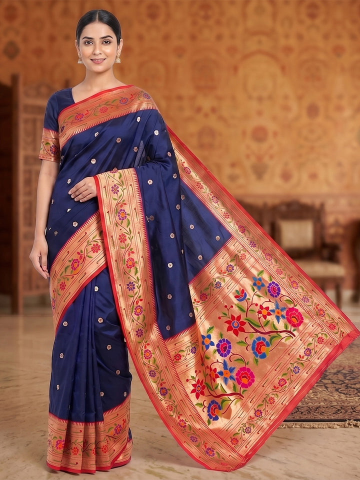 Navy-Blue Woven Design Art Silk Saree
