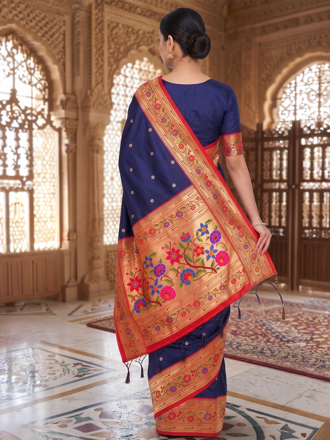Navy-Blue Woven Design Art Silk Saree