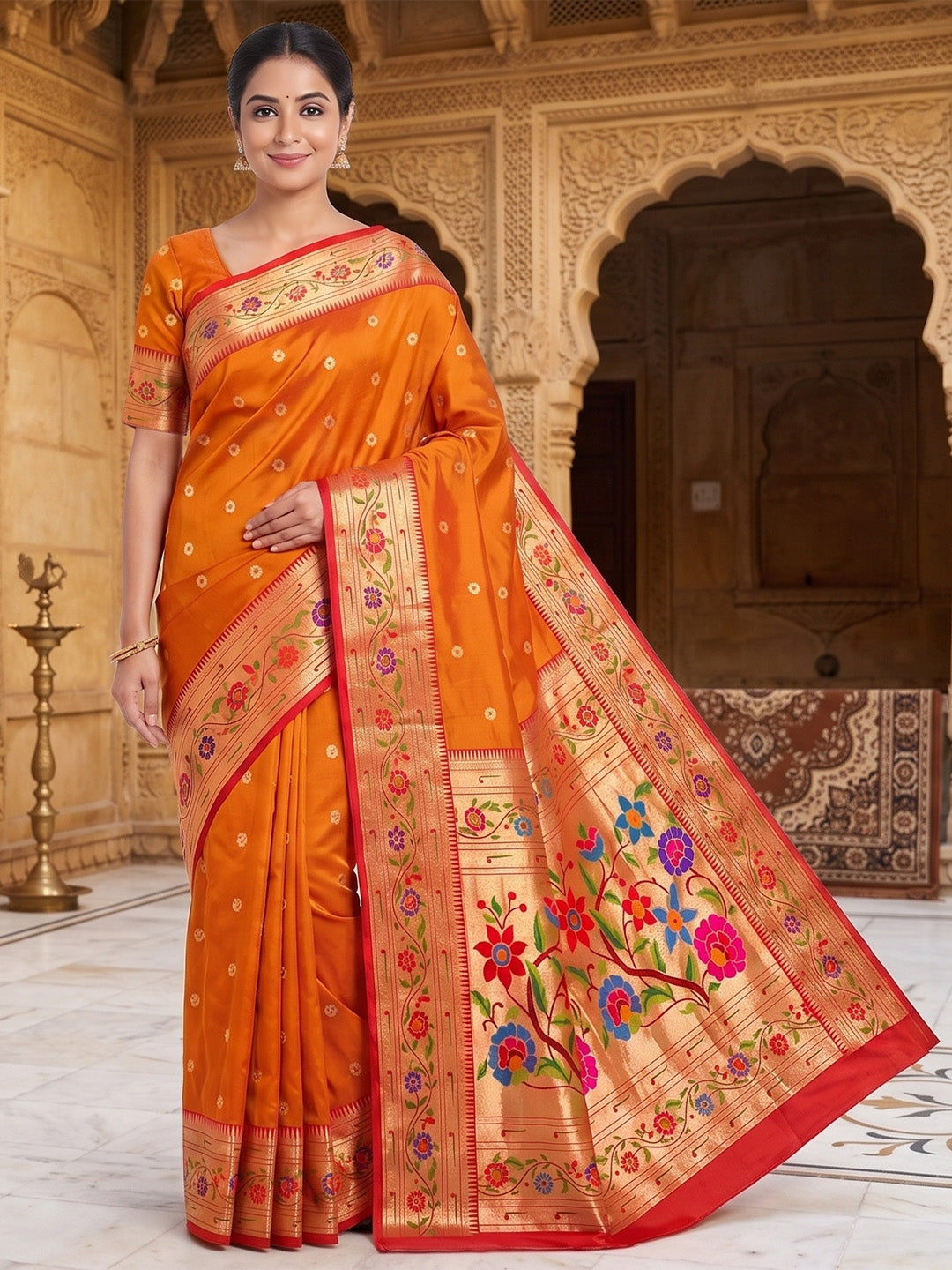 Orange Woven Design Art Silk Saree