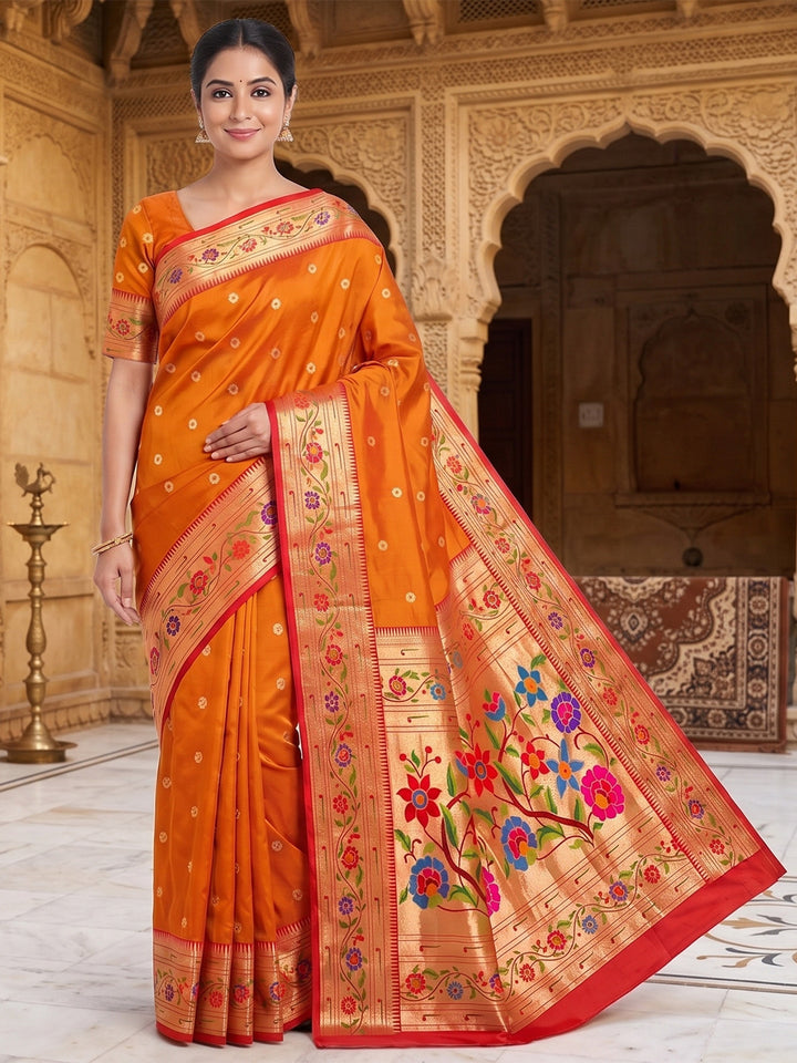 Orange Woven Design Art Silk Saree