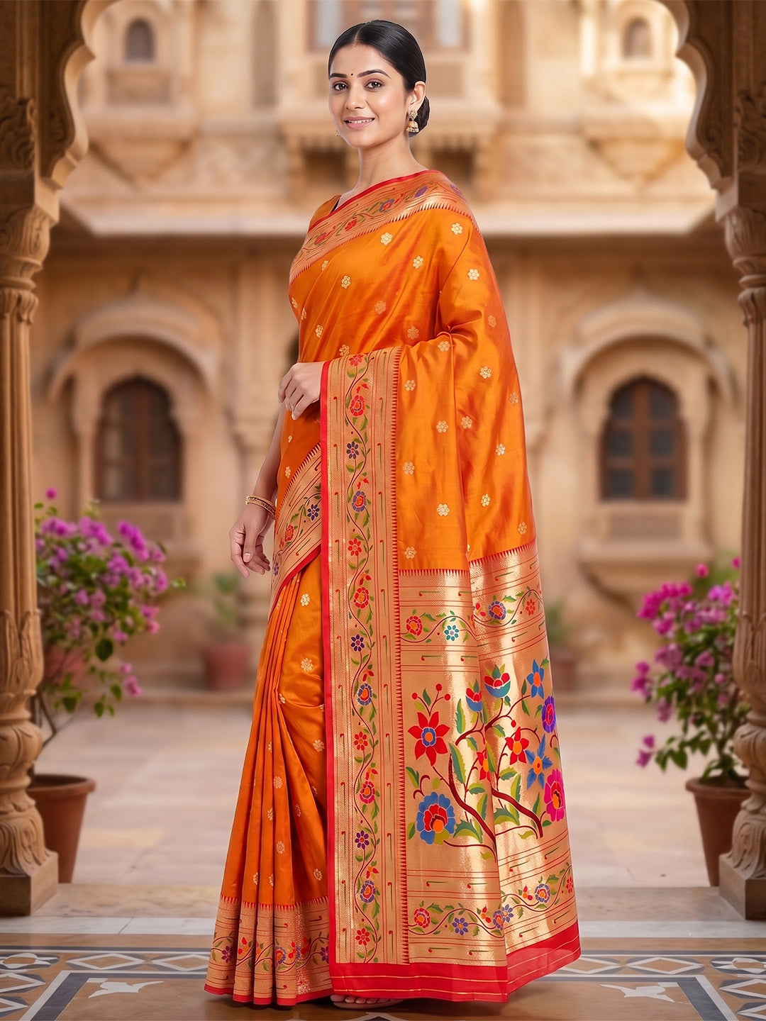 Orange Woven Design Art Silk Saree