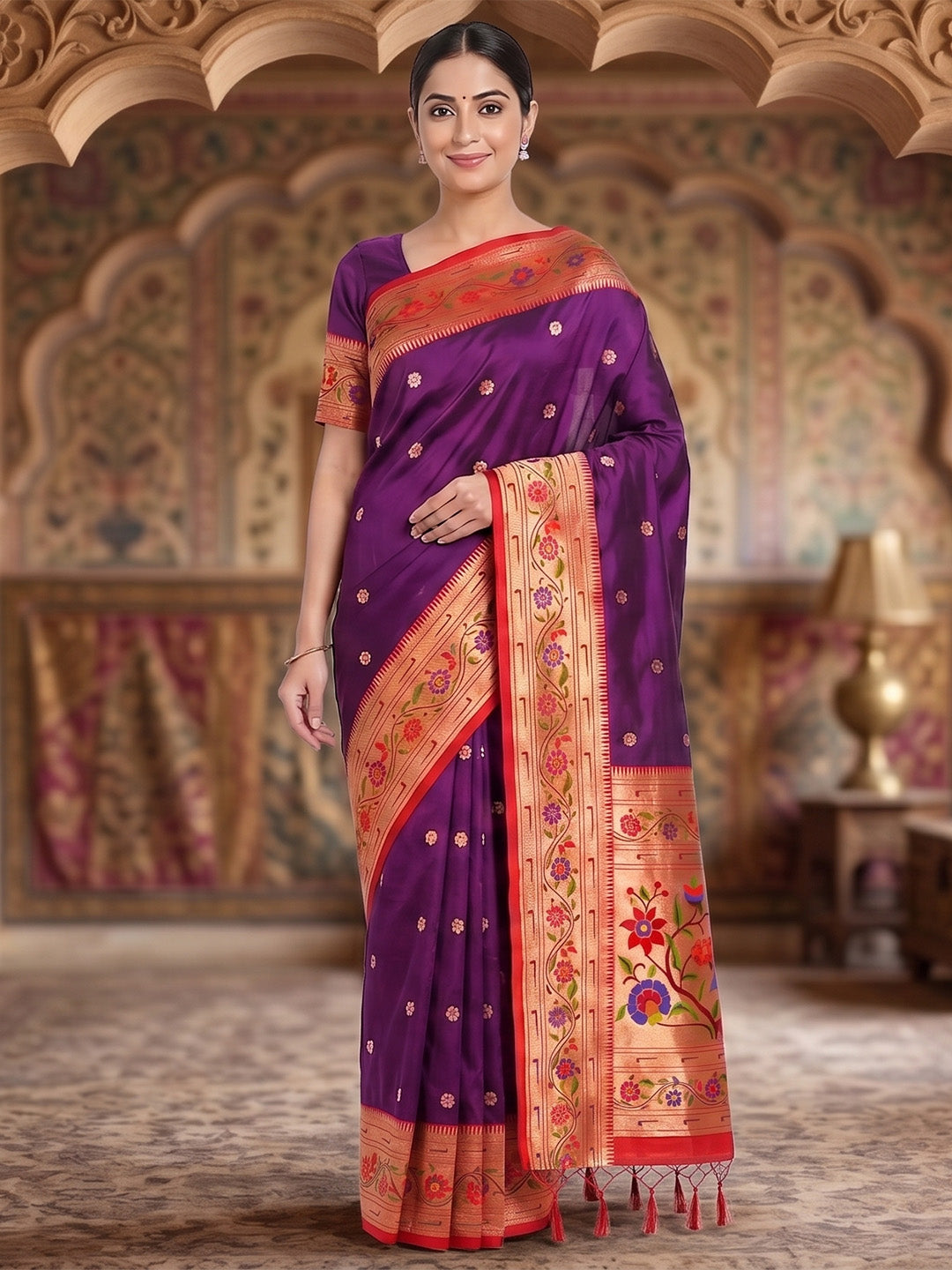 Purple Woven Design Art Silk Saree