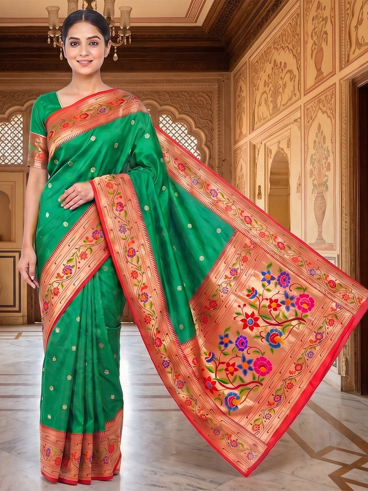 Rama-Green Woven Design Art Silk Saree