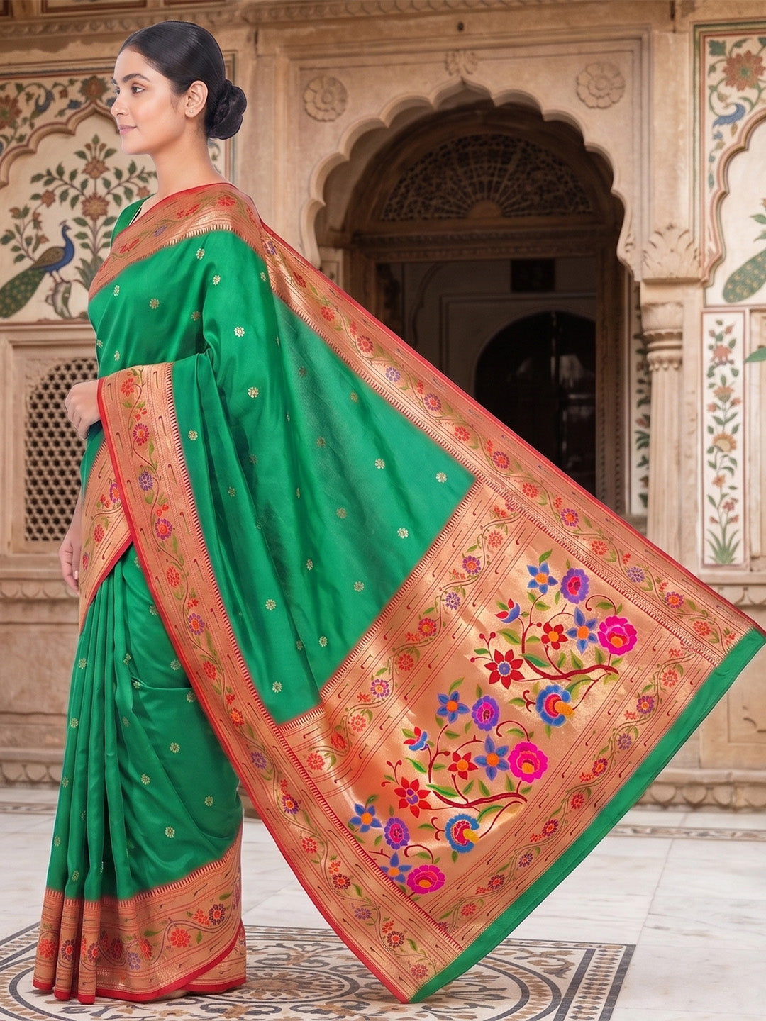 Rama-Green Woven Design Art Silk Saree