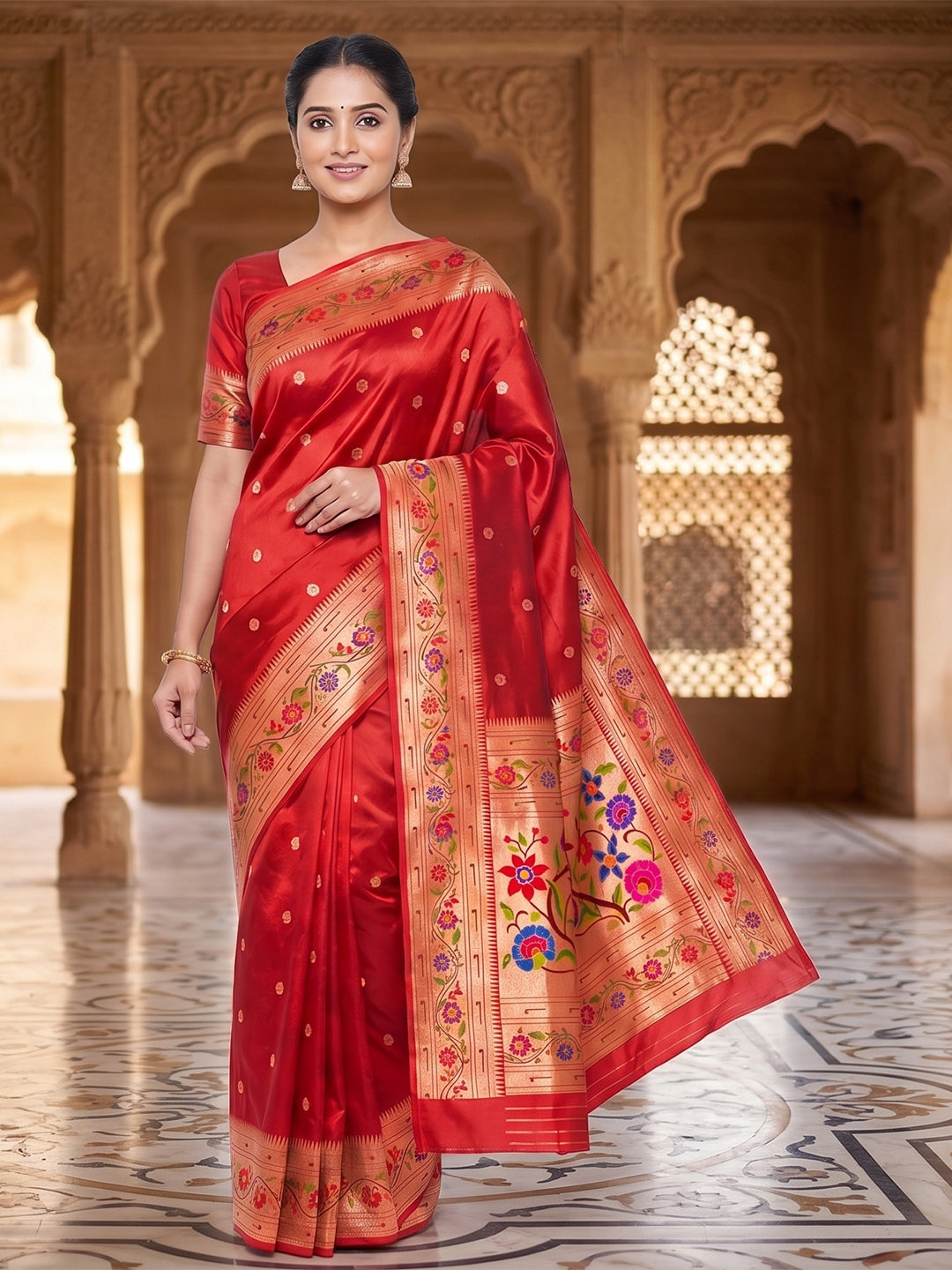 Red Woven Design Art Silk Saree