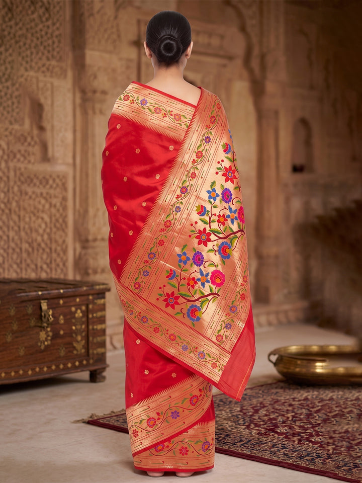 Red Woven Design Art Silk Saree