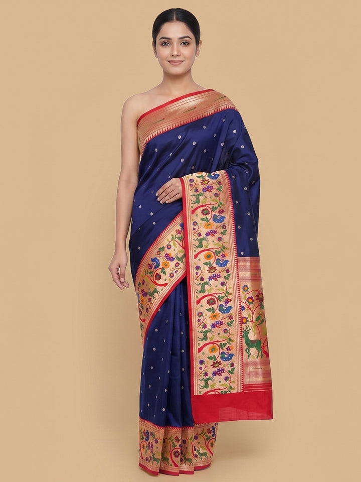 Navy-Blue Woven Design Art Silk Saree