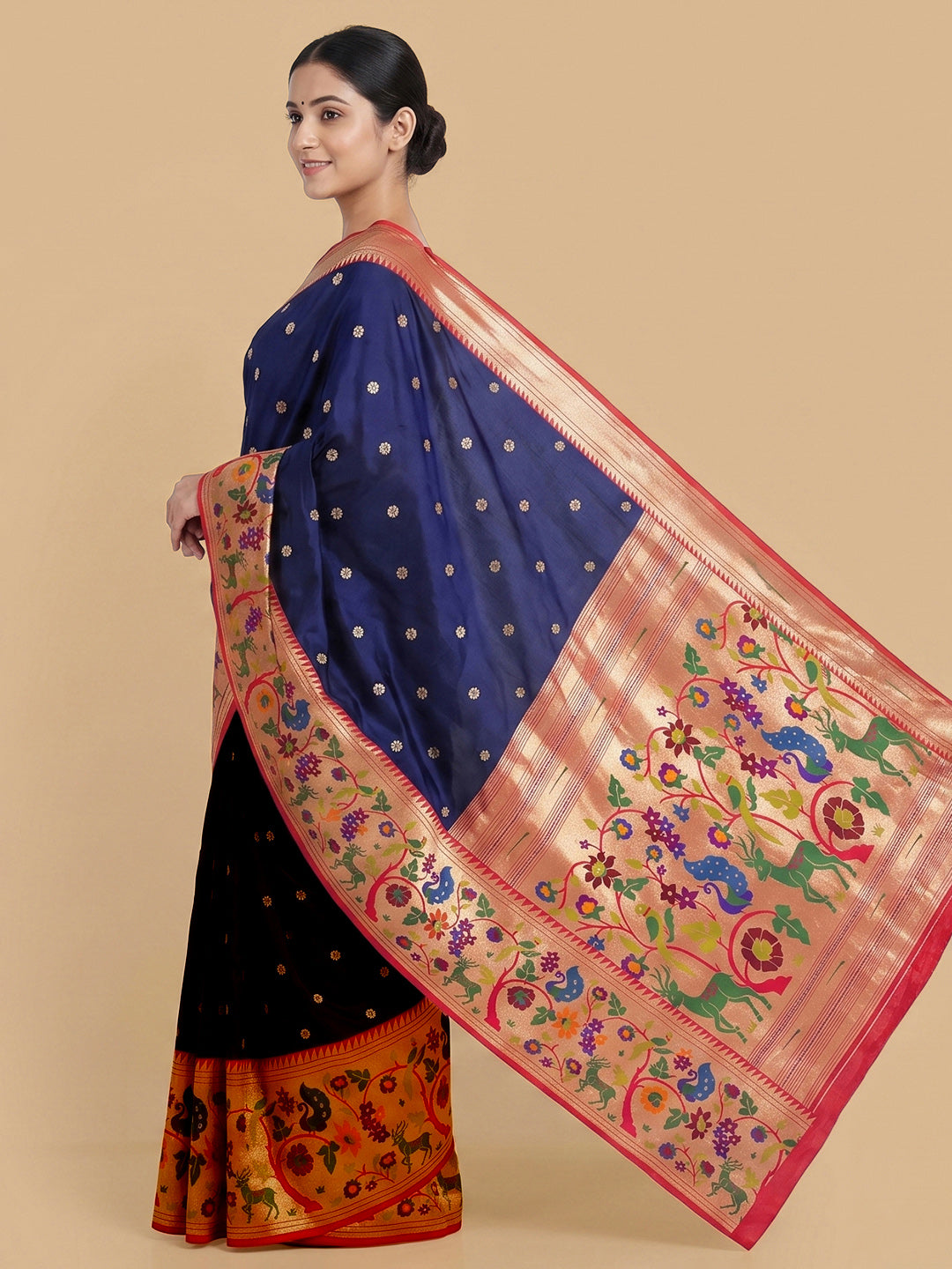 Navy-Blue Woven Design Art Silk Saree