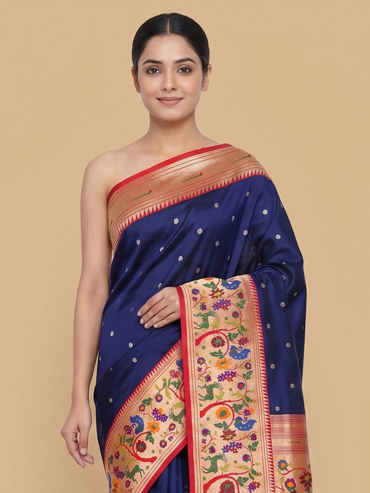 Navy-Blue Woven Design Art Silk Saree