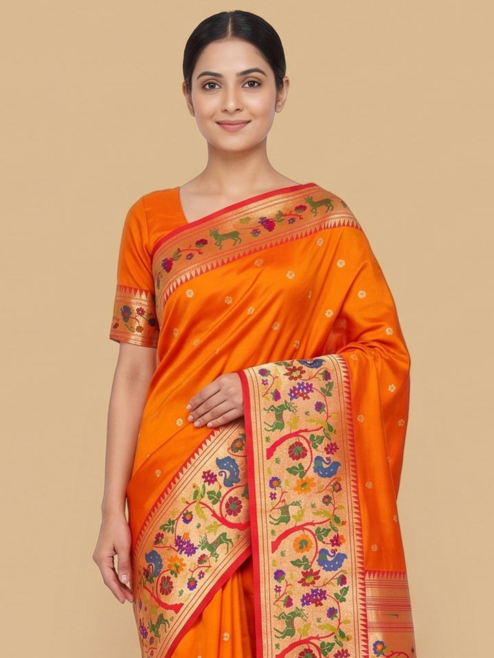 Orange Woven Design Art Silk Saree