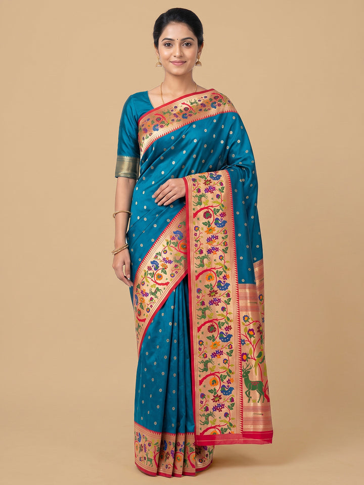 Peacock-Blue Woven Design Art Silk Saree
