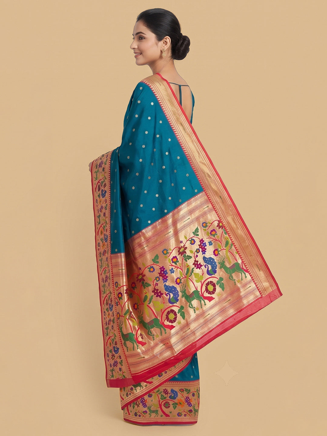 Peacock-Blue Woven Design Art Silk Saree