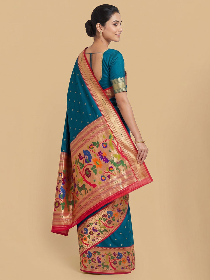 Peacock-Blue Woven Design Art Silk Saree