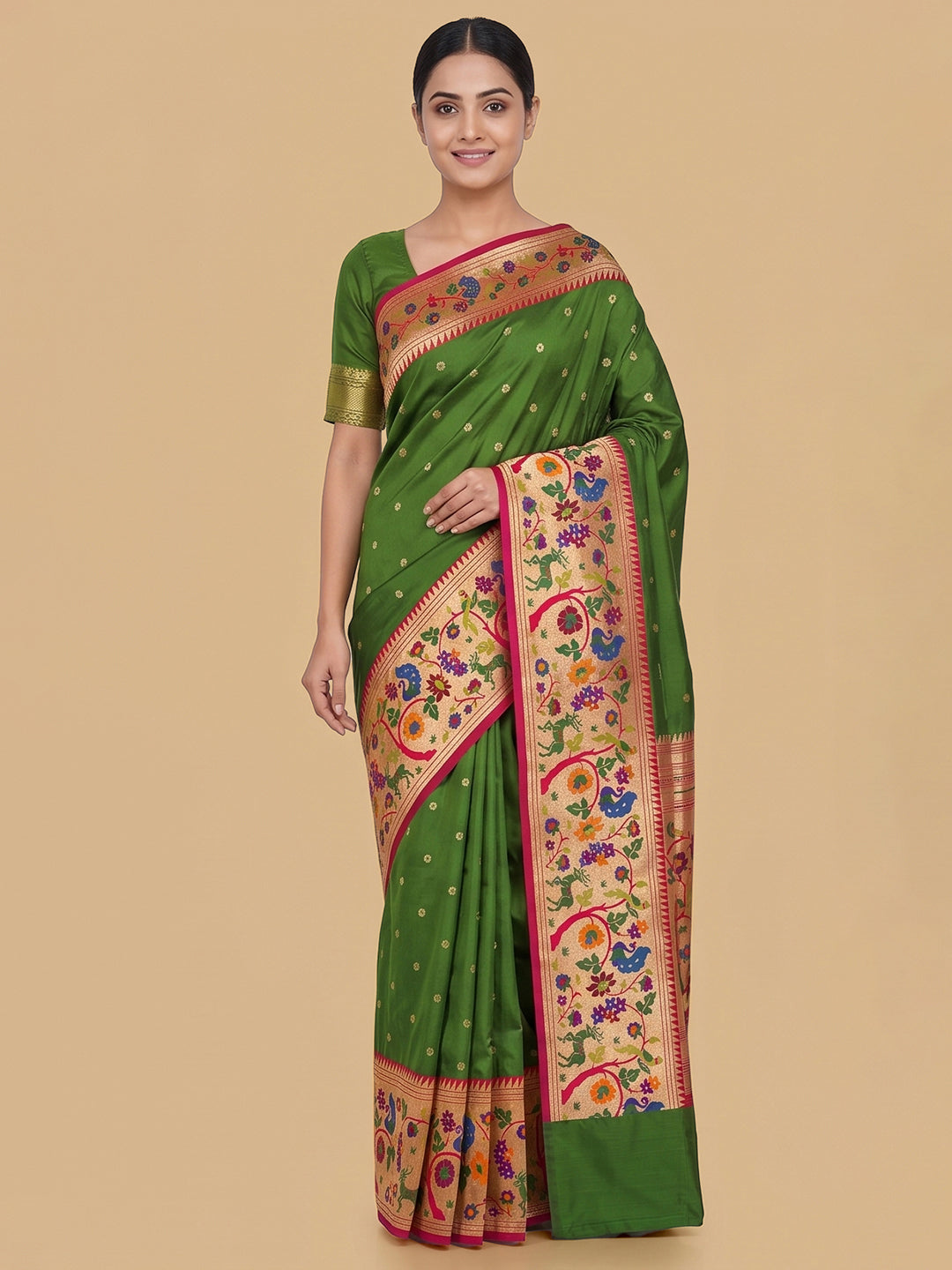 Rama-Green Woven Design Art Silk Saree