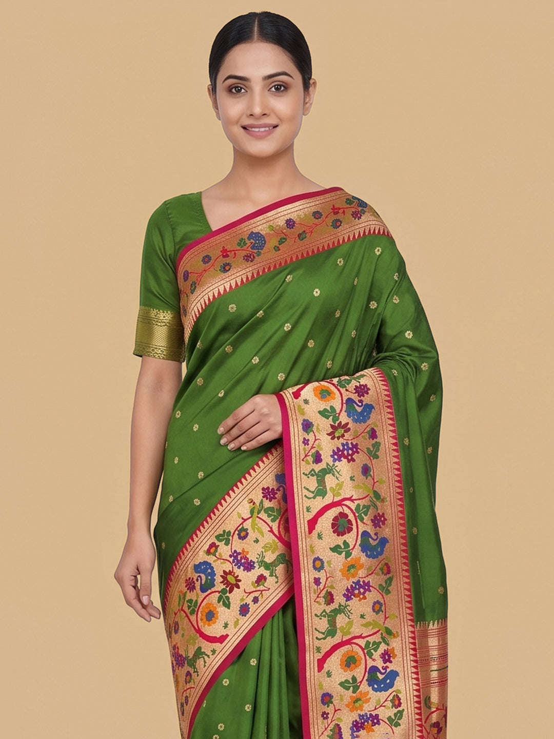 Rama-Green Woven Design Art Silk Saree