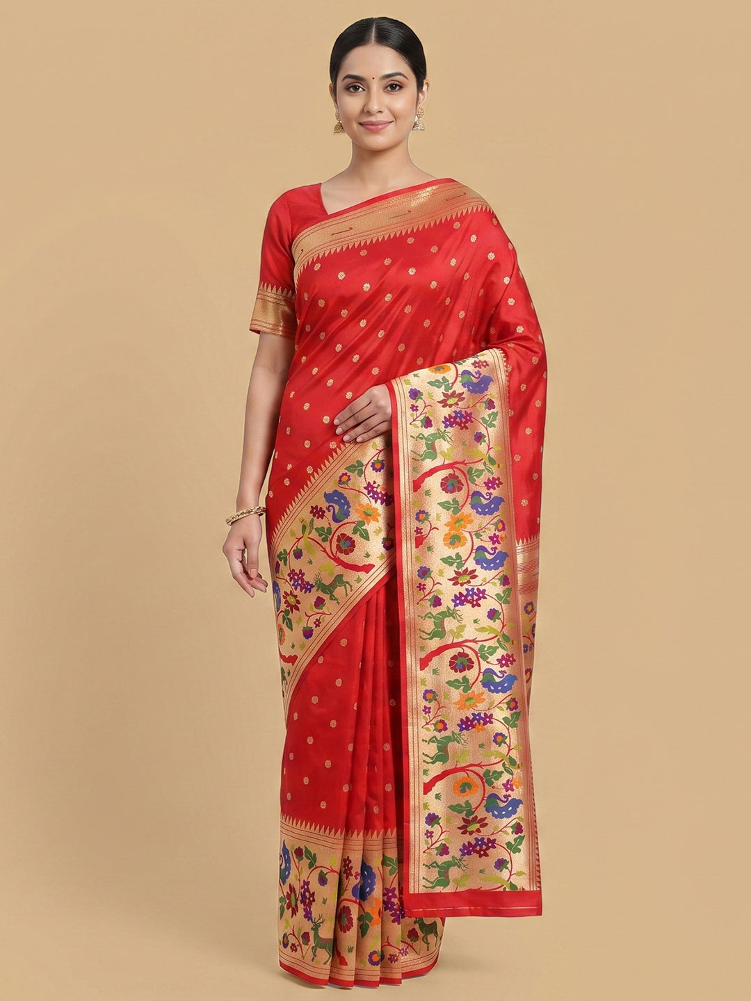 Red Woven Design Art Silk Saree