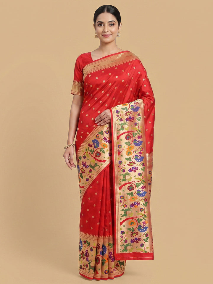 Red Woven Design Art Silk Saree