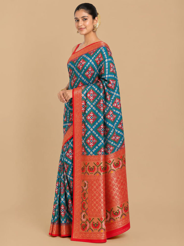 Dark-Blue Woven Design Art Silk Saree