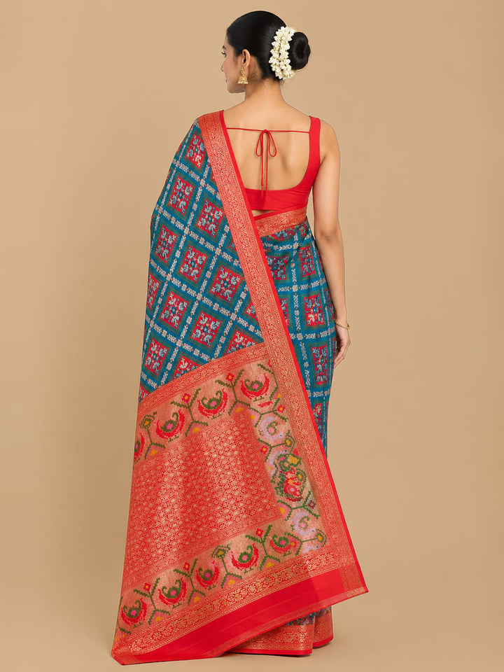Dark-Blue Woven Design Art Silk Saree