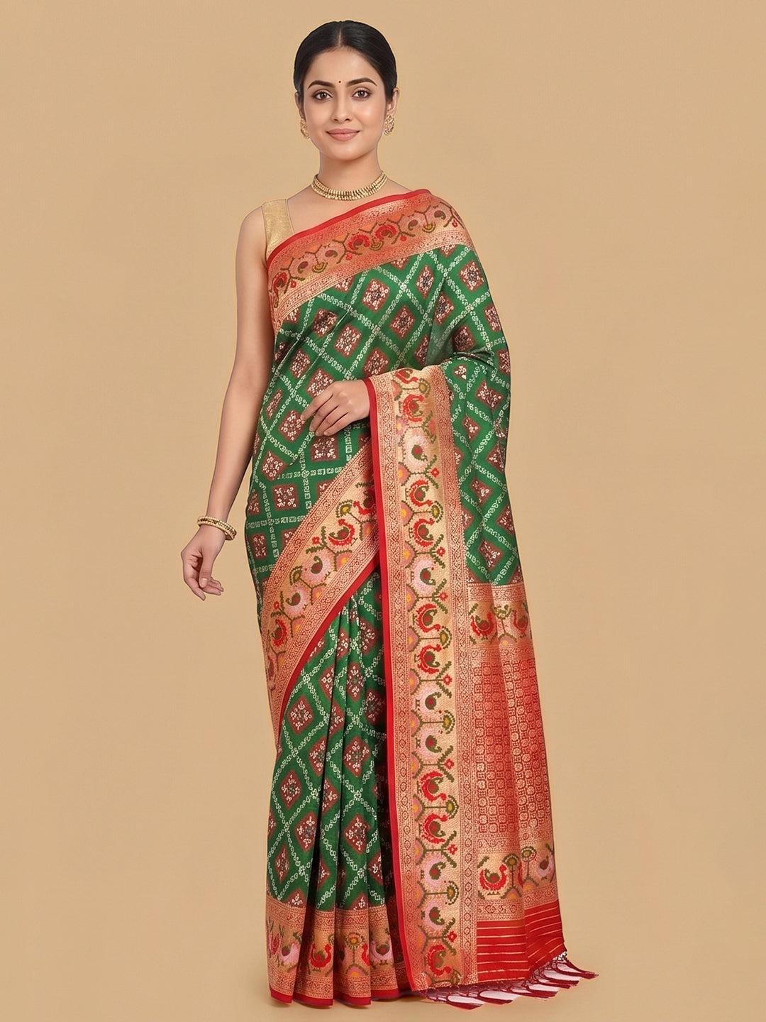 Dark-Green Woven Design Art Silk Saree
