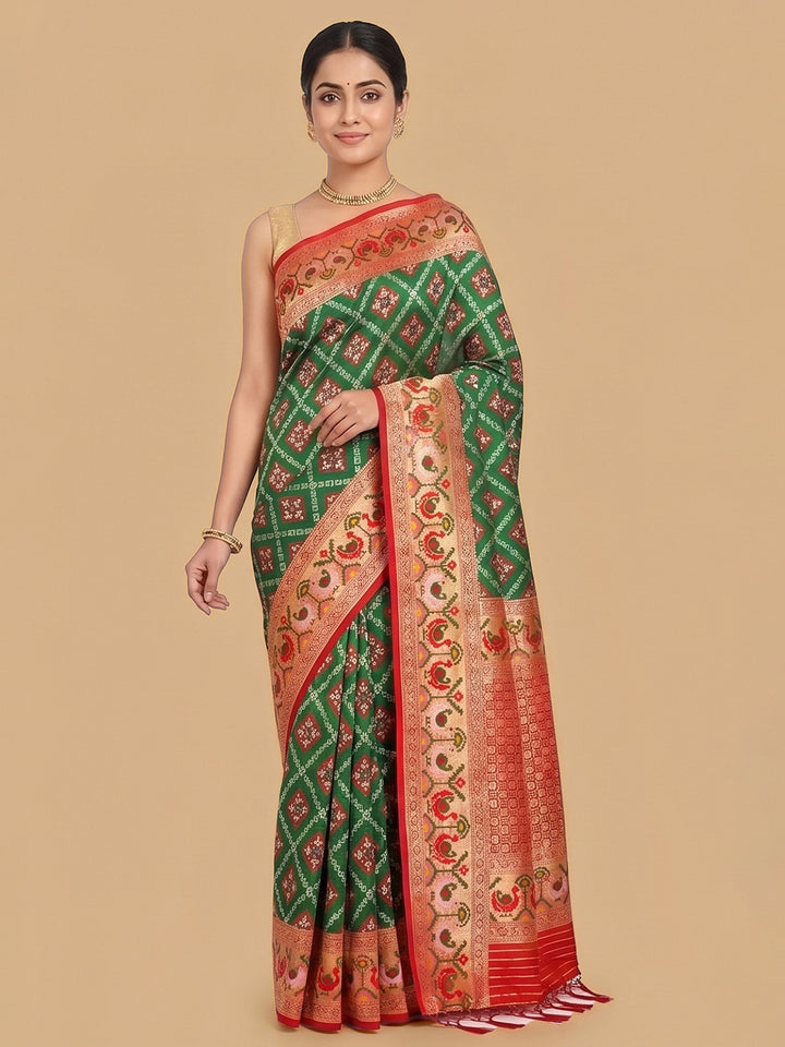 Dark-Green Woven Design Art Silk Saree