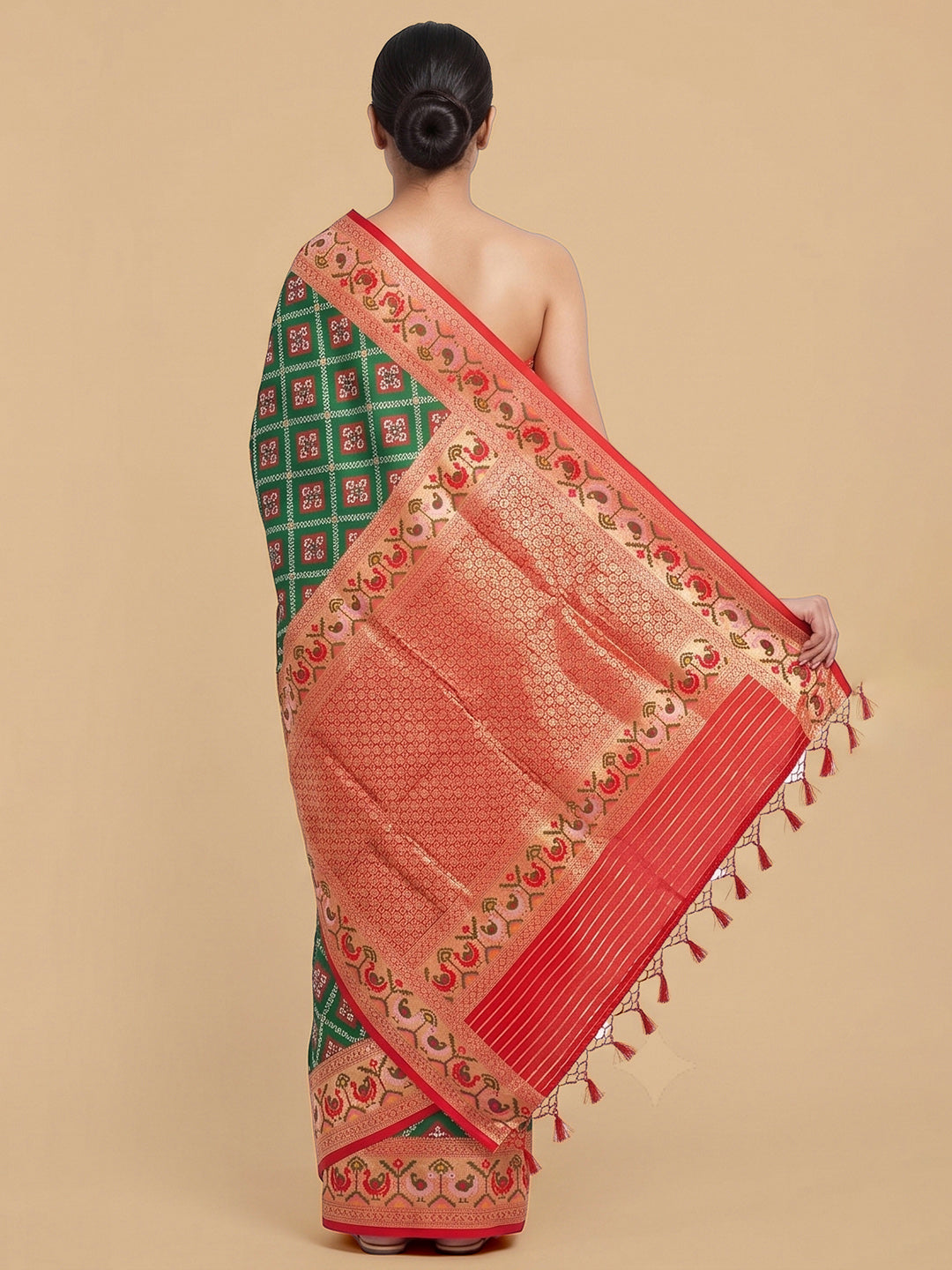 Dark-Green Woven Design Art Silk Saree