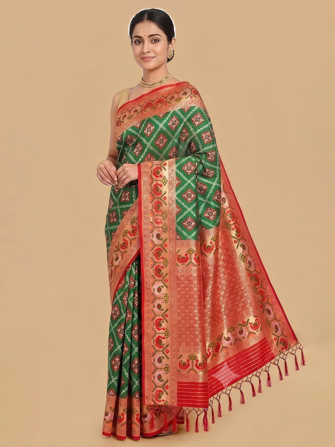 Dark-Green Woven Design Art Silk Saree