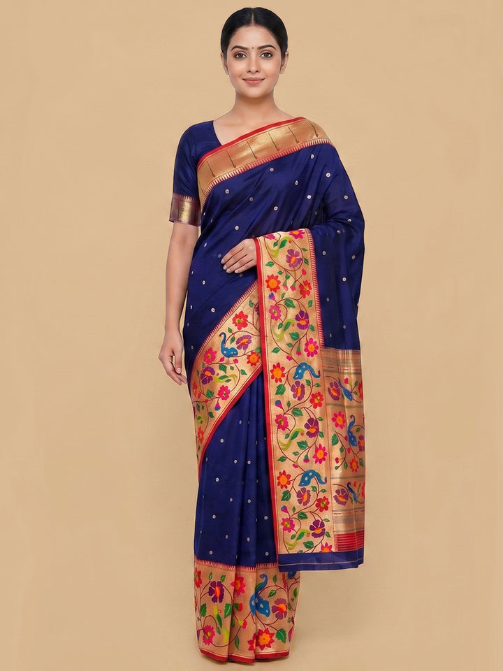 Navy-Blue Woven Design Art Silk Saree