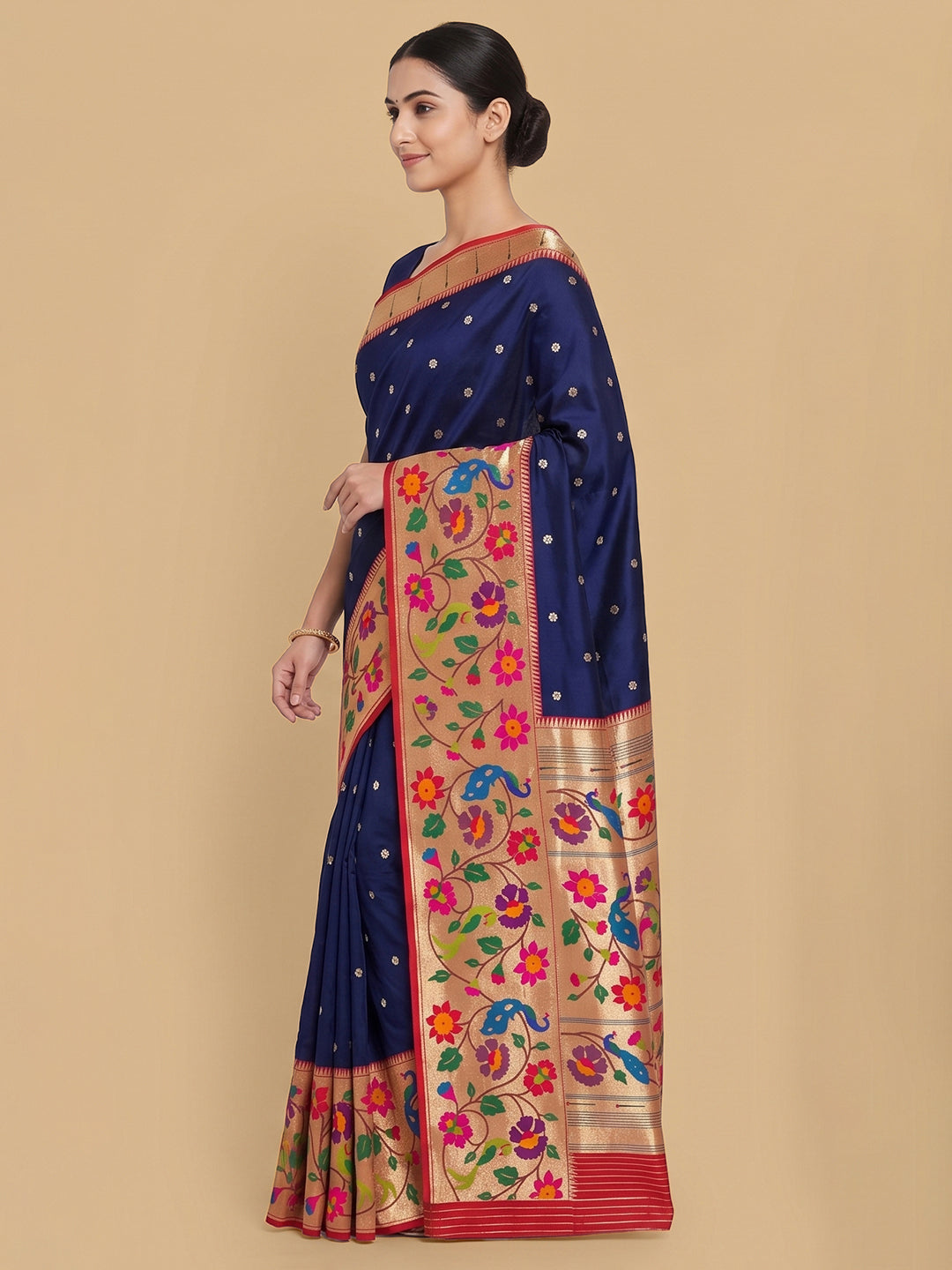 Navy-Blue Woven Design Art Silk Saree