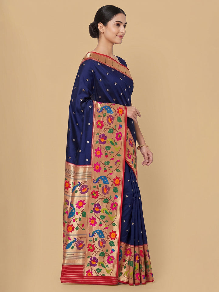 Navy-Blue Woven Design Art Silk Saree