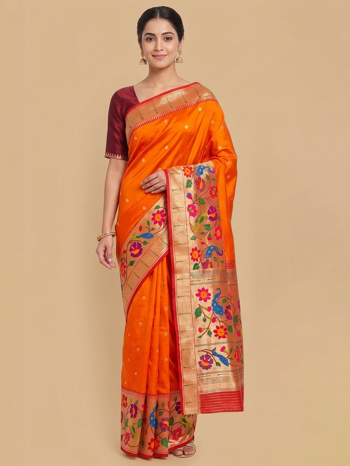 Orange Woven Design Art Silk Saree