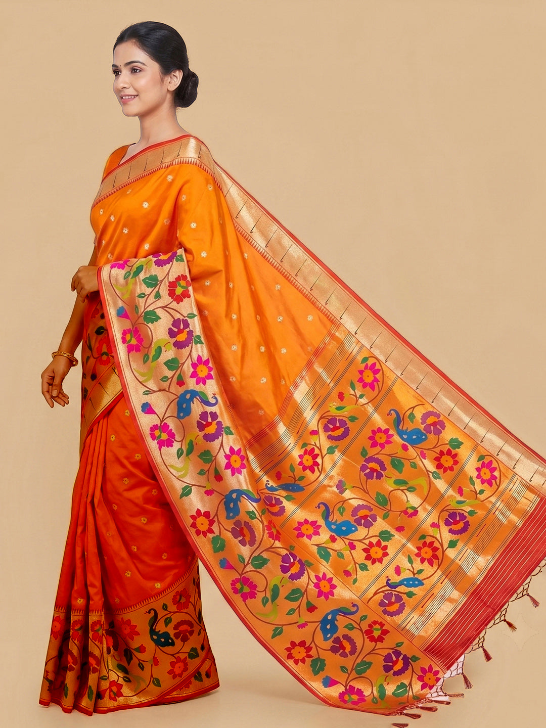 Orange Woven Design Art Silk Saree