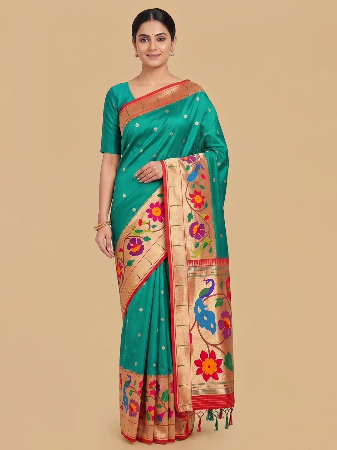 Sea-Green Woven Design Art Silk Saree