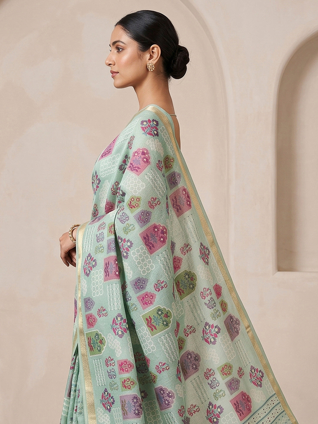 Blue Cotton Blend Woven Saree