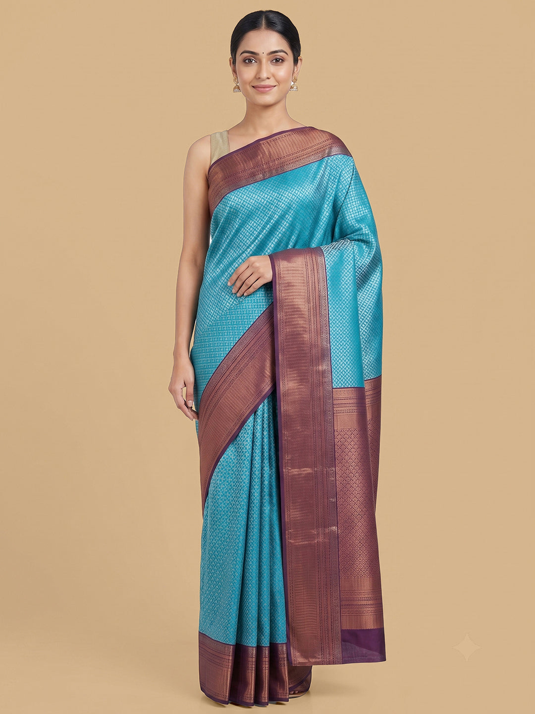 Peacock-Blue Woven Design Art Silk Saree