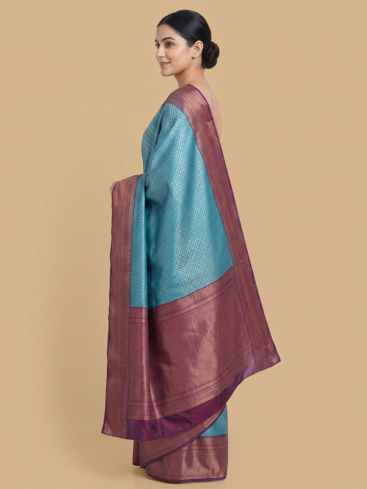 Peacock-Blue Woven Design Art Silk Saree